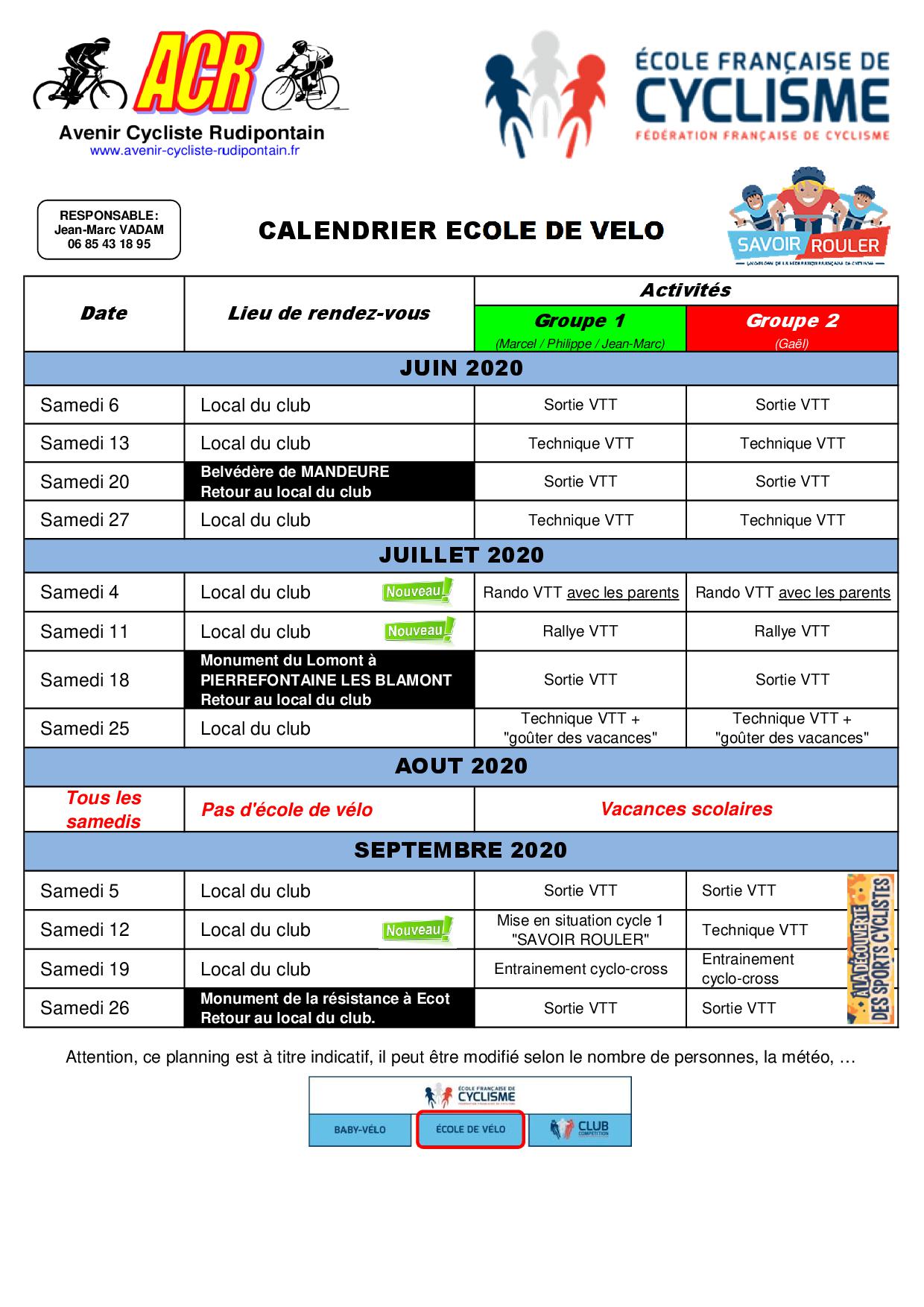 Le Calendrier :: Avenir Cycliste Rudipontain